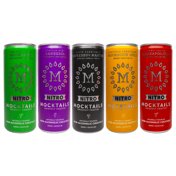 Nitro Mocktails Non-Alcoholic Cocktail Variety 12-Pack product lineup on transparent background