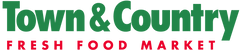 Town & Country logo in green letters with fresh food market in red letters